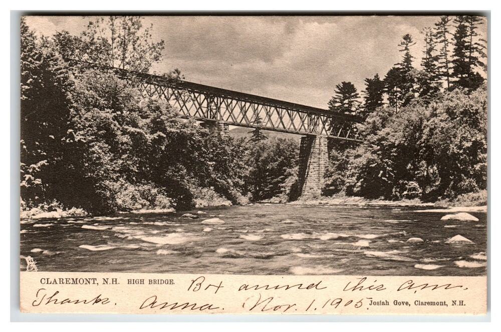 Claremont NH High Bridge 1905 Vintage Postcard Raphael Tuck Josiah Gove